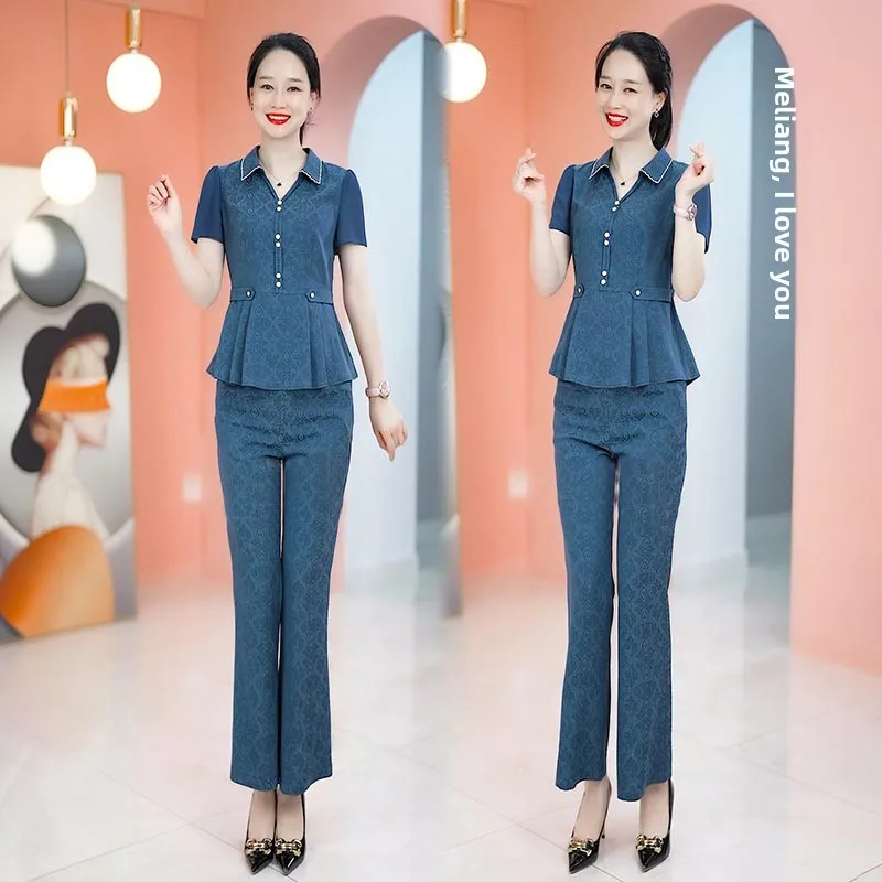 Slimming Faionable Two-Piece Set for Women Summer 2023 Waist-Cinching Age-Defng Belly-Covering Trendy Ensemble