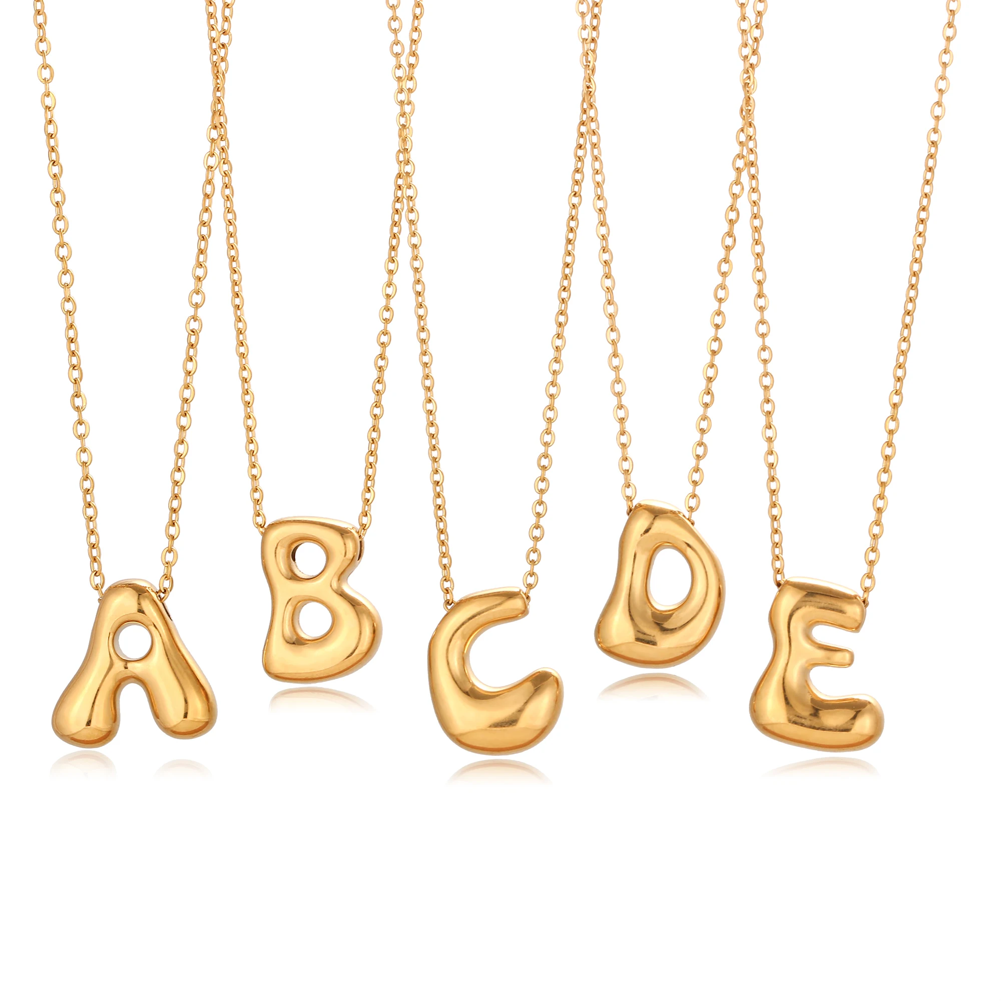 Chunky Bubble Letter Necklace 18K Gold Color Plated Big Balloon Initial Letter Pendants Necklace Dainty Women Monogram Jewelry