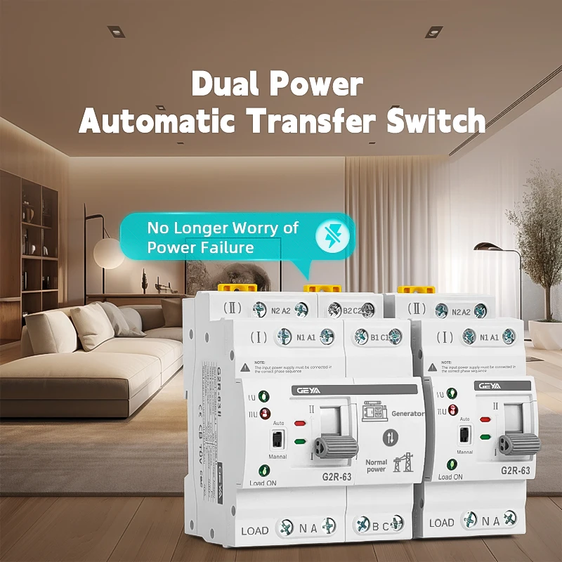 GEYA Commutateur Transfert Automatique Double Alimentation 4P 63A AC220V - Rail DIN