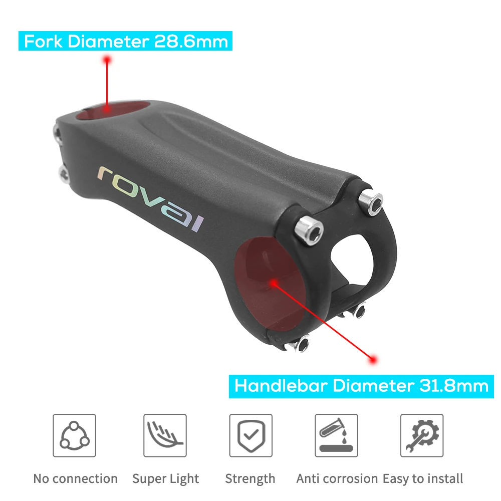 Chrome Logo Full Carbon + Aluminum Cap Road Mountain Bike Stems Angle -6 Degree/ -17degree Carbon Stem Handlebar 31.8x70-130mm