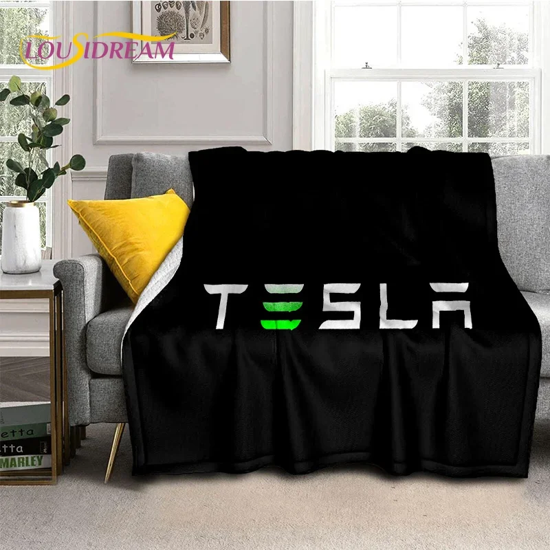 3D Printing Tesla Car Logo Soft Flannel Blanket for Beds Bedroom Sofa Picnic,Throw Blanket for Cover Outdoor Leisure Nap Gift