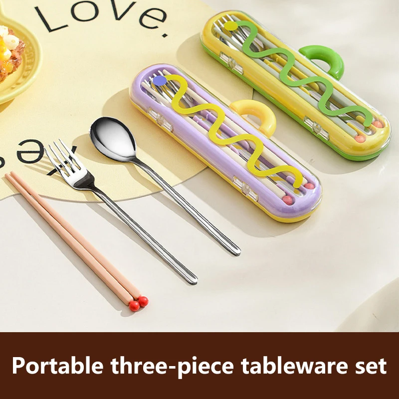 

Новая портативная посуда с допамином для студентов и работников, палочки для еды, вилка, ложка, набор из трех предметов, портативная коробка из нержавеющей стали 304