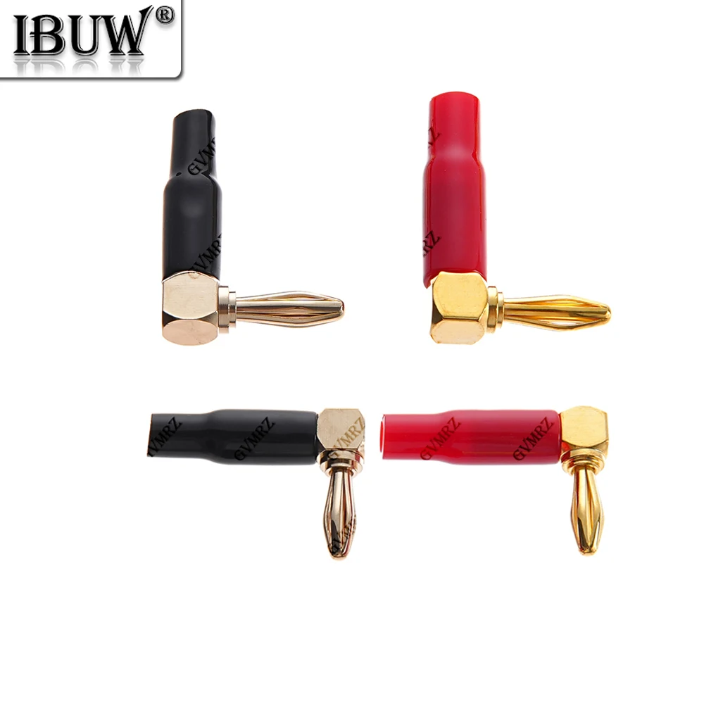 2PCS Red Black 4mm L-shaped Right Angle Banana Plug Soft Plastic Shell 90 Degree Banana Connector Red Black for Audio 90 Degree