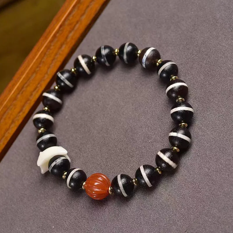 Natural Old West Asia Inlaid Bracelet with and Southern Red Agate Beads, Turquoise Accessories, Buddhist Bead Bracele