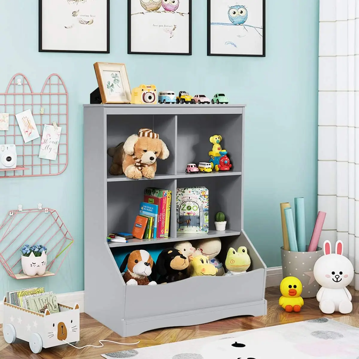 Storage Cabinet, Cubby Toy Organizer, 3 Shelf 4 Cube Units, Storage Bins Cubbies for Kids' Collections, Kids Bookshelf a