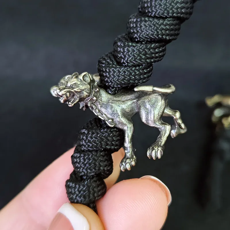 Paracord Weave Lanyard Retro Cerberus Brass Beads DIY Pendants EDC Outdoor Tool Umbrella Rope Woven Knife Charms Accessories