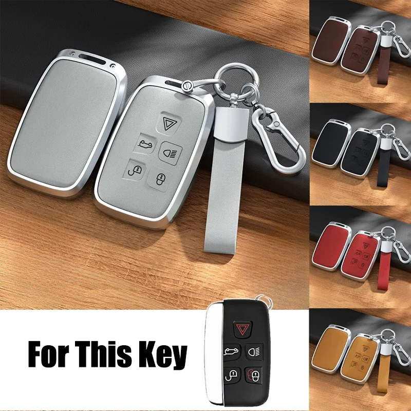 Aluminum Alloy Leather Car Remote Smart Key Case Cover Holder Keychain For Land Rover Range Rover Velar Evoque Discovery 4 Sport