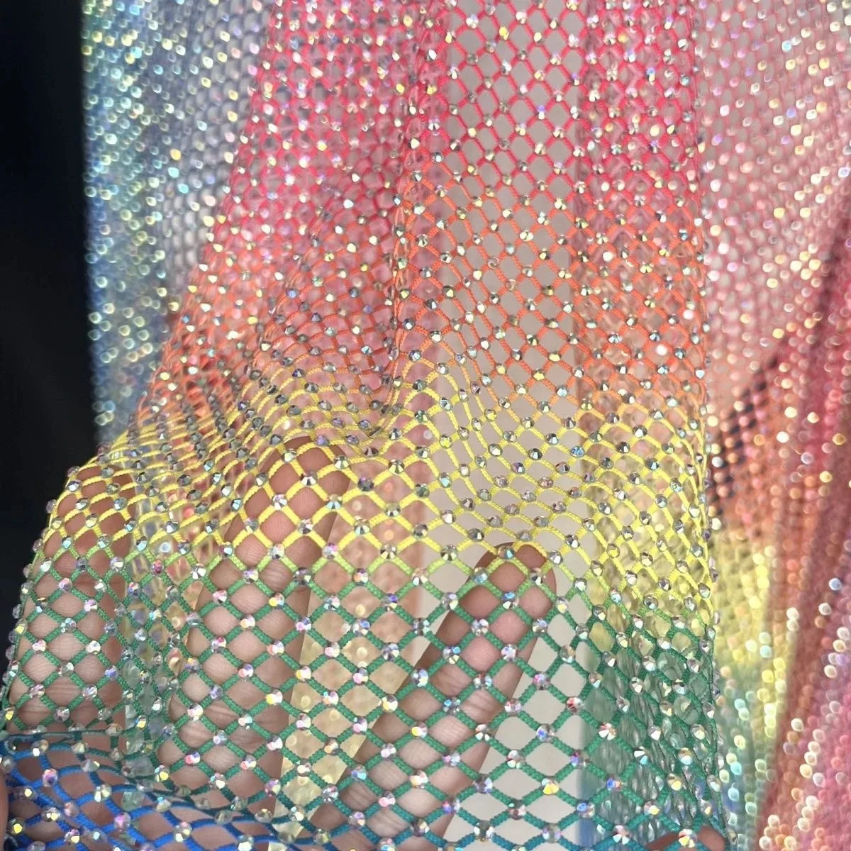 Color diamond mesh flash elastic iron drill fishing net hollow sexy decorative dress handmade diy fabric costume background sock