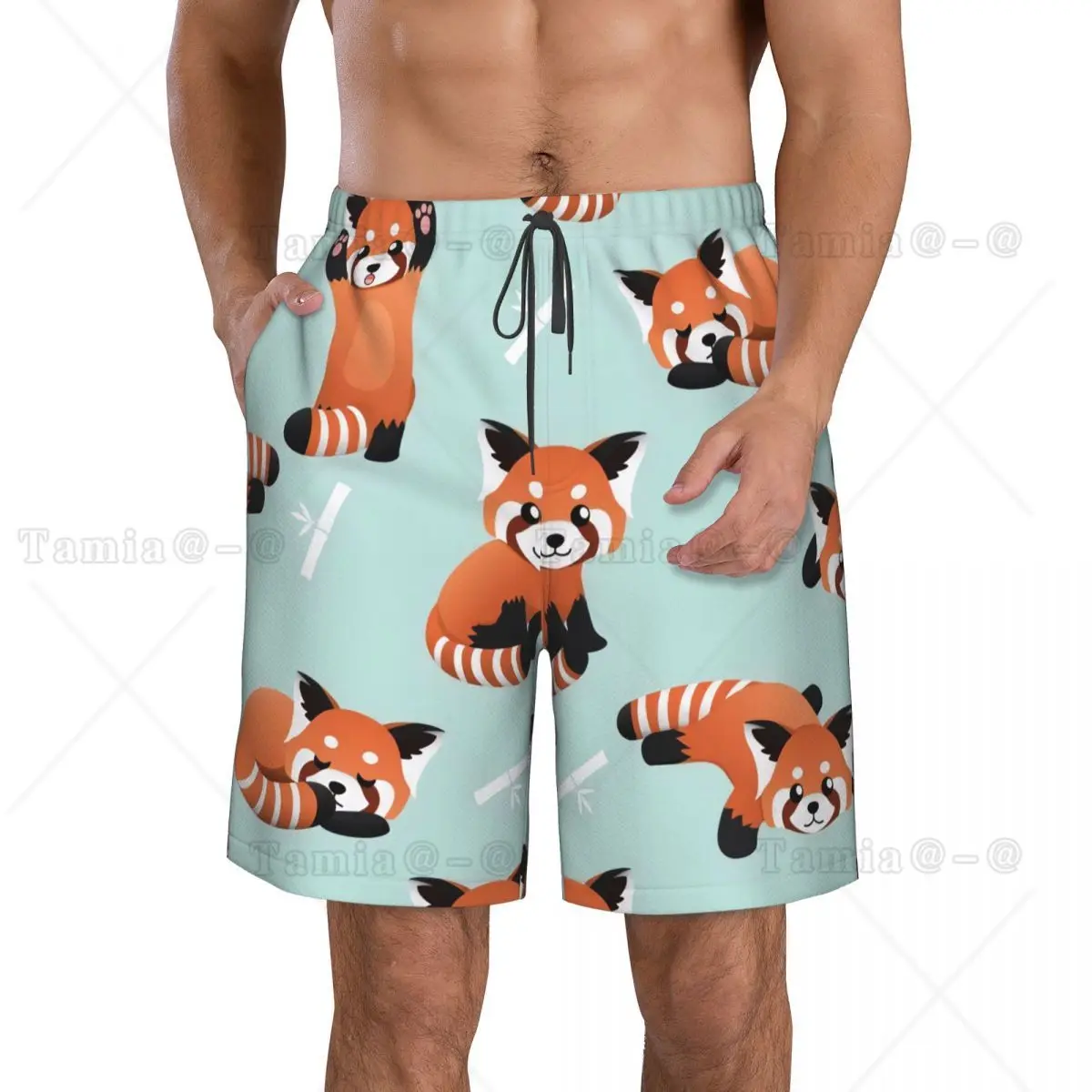 Red Panda Bears Quick Dry Swimming Shorts For Men Swimwear Swimsuit Swim Trunk Bathing Beach Wear
