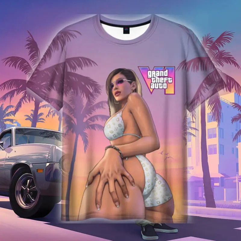 

2024 New Summer Hot Gta 6 T-shirt Male 3D Grand Theft Auto VI Print Fashion Men/Women Short Sleeve Top Casual Style Tee Clothing