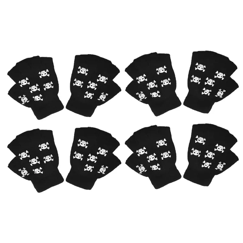 1/2/3/4 paar New Kids Halloween Skeletschedel Half Vinger Lichtgevende Punk Handschoenen Winter schedel Vingerloze Zwarte Wanten