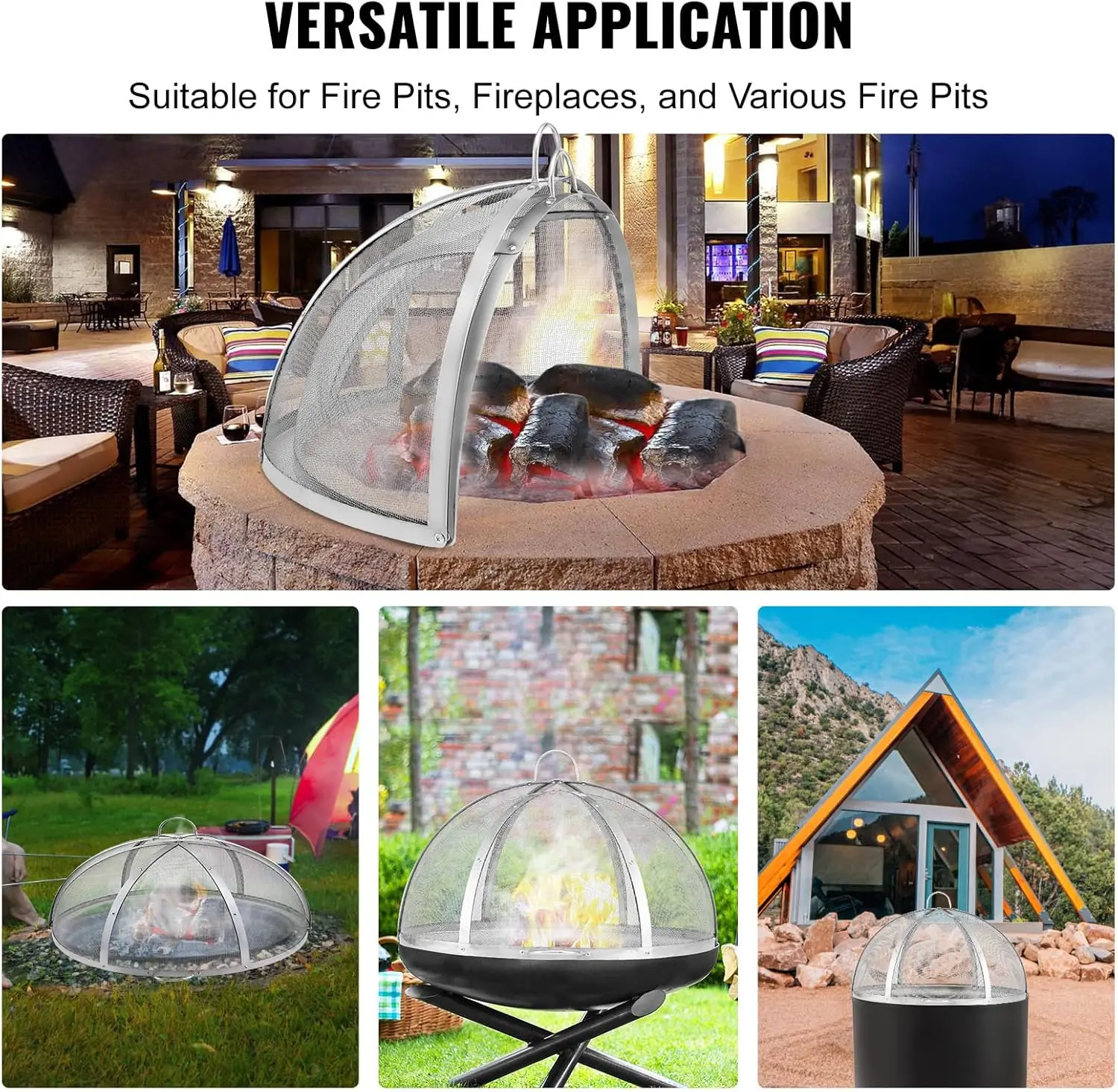 Firepit Spark Screen Lid, 40" Diameter, Stainless Steel Round Fire Pit Cover, Easy-Opening Fire Ring Screen for Outdoor Patio