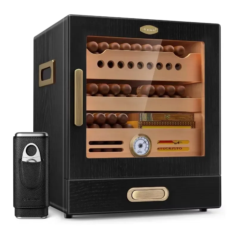 for Cigar Humidor Cabinet Spanish Cedar Wood Drawer Precision Hygrometer 2 Humidifiers and Cigar Accessories Drawer