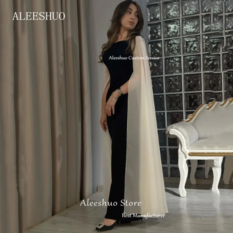 Aleeshuo Classic Mermaid Dubai Arabia Prom Dress Cap Sleeves Scoop Neck Sparkle Cocktail Dress Ankle-Length Dress Customized