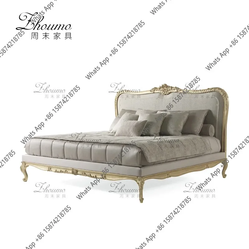 Ii French Light Luxury Carving American Solid Wood Master Bedroom Double Bed Retro Simple Velvet Buckle Single Bed