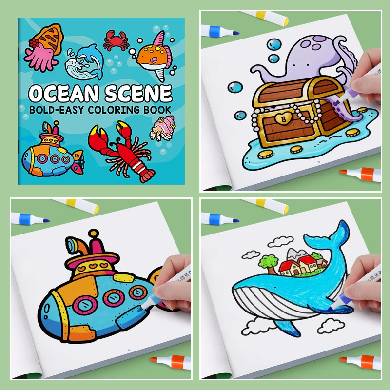 Children's Painted Painting Book Ocean Scene Bold-Easy Coloring Book Picture Book School Early Education Enlightenment