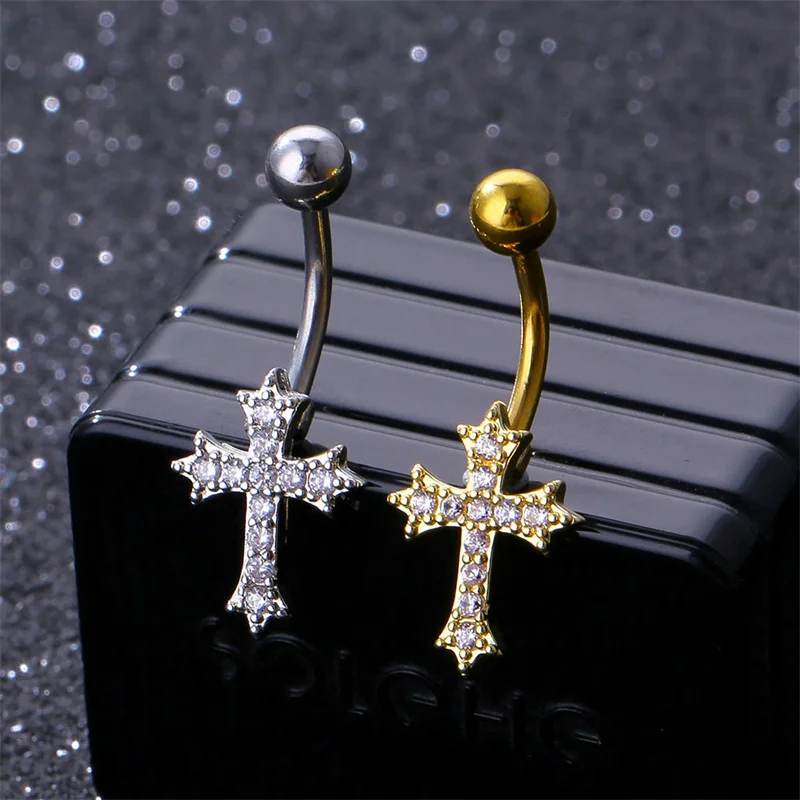 New【Fashion Sexy Piercing Navel Nail Body Jewelry For Women Girls Personalized Simple Cross Pendant Belly Button Rings Gifts】