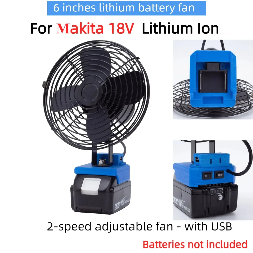 

Portable fan with USB charging For Makita 18V Lithium Ion interface,for home and outdoor camp fan(Excluding batteries)