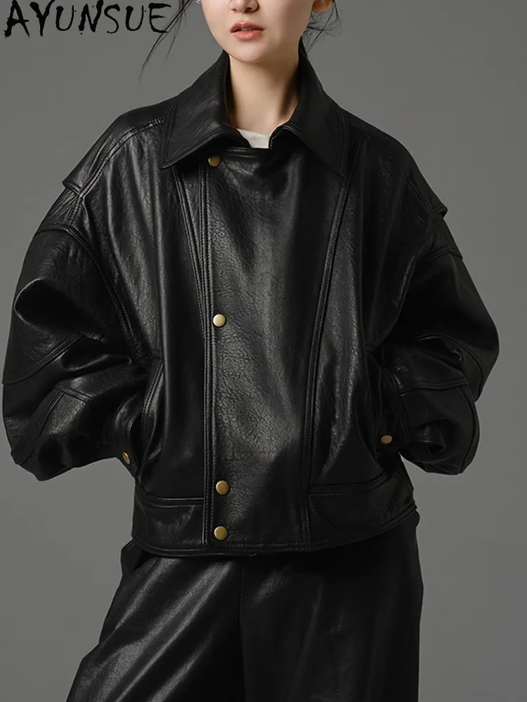 AYUNSUE Real Leather Jacket Women Fashion Natural Sheepskin Coat Woman Spring Autumn Clothes Motocycle Black Jaqueta De Couro