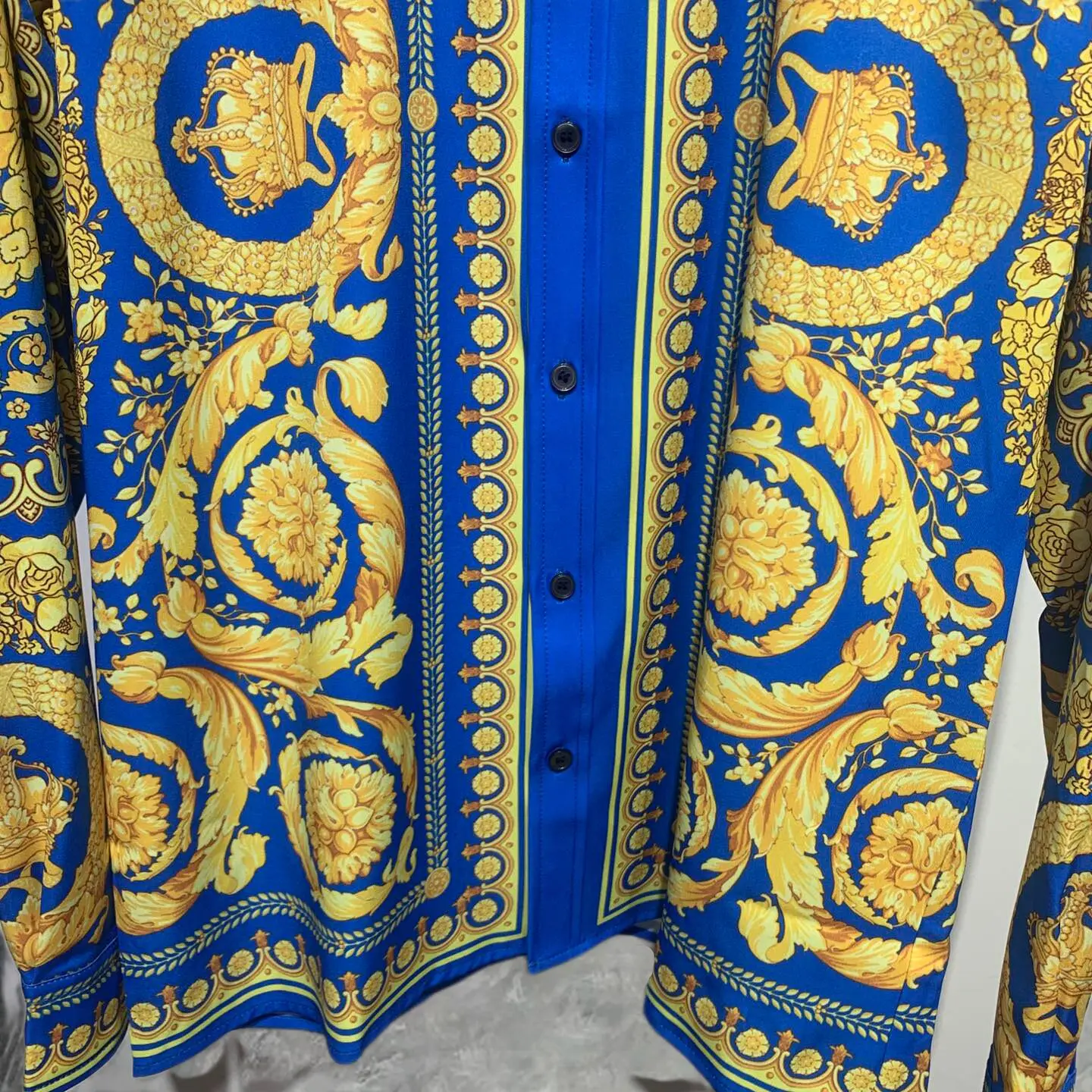 2024 Spring Summer Position Long-sleeved Shirt Baroque Shirt Men High Quality Blue Digital Print Shirt Camisa Social Masculina