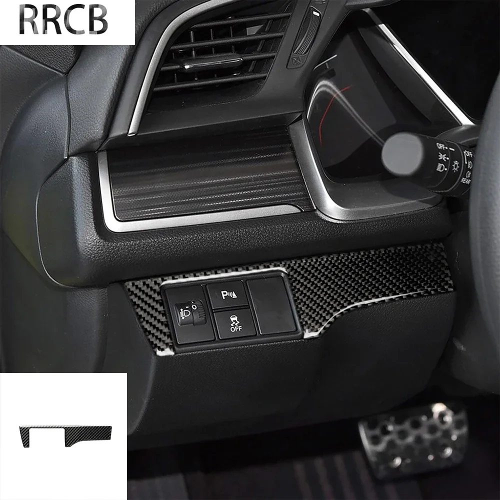 

For Honda Civic 10th Gen 2016-2019 Headlight Switch Panel Kit Tuning Soft Real Carbon FIber Sticker Car Interior Accessories