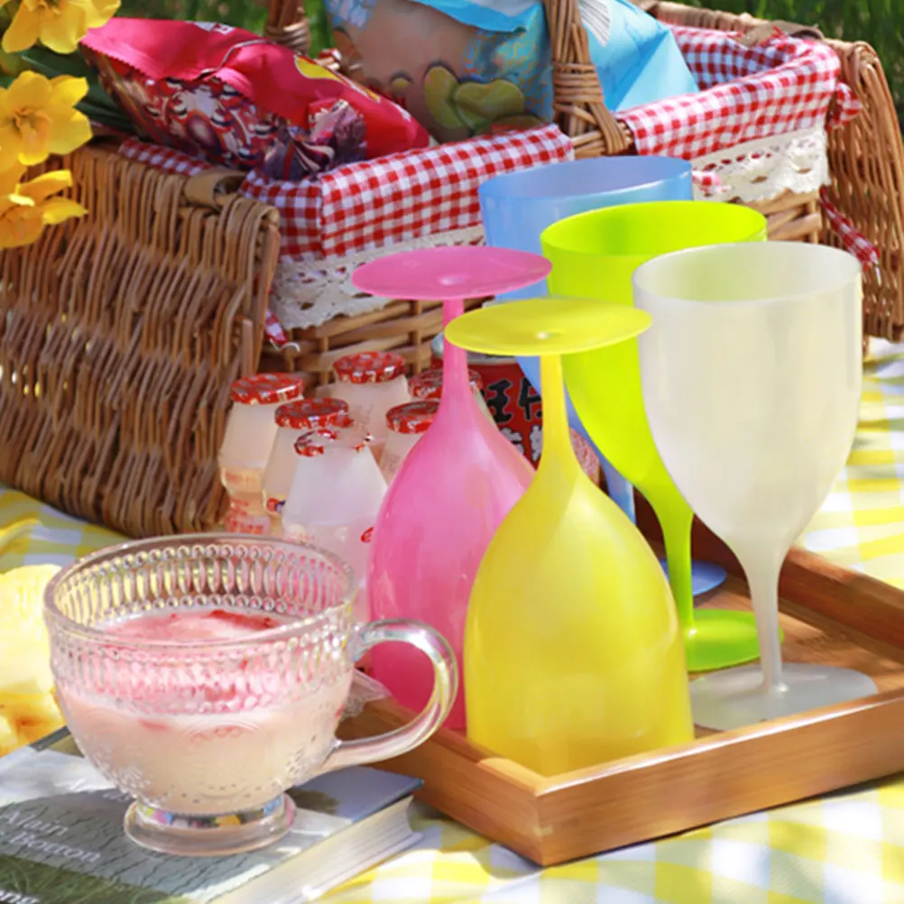 

6 Pcs Plastic Goblets Tall Cups Simple Colorful Design for Cocktail Tea Juice Whiskey Party Supplies Easter
