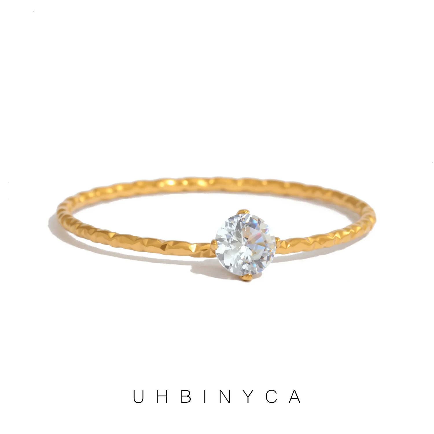 خاتم صغير رفيع للغاية للنساء، مصنوع من الفولاذ المقاوم للصدأ المطلي بالذهب الزركونيوم، مجوهرات بسيطة لا تسبب الحساسية