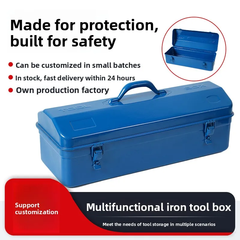 Metal Tool Box Storage Case with Double Layer Divider, Portable Steel Toolbox Organizer for Home Garage Auto Repair Hardware