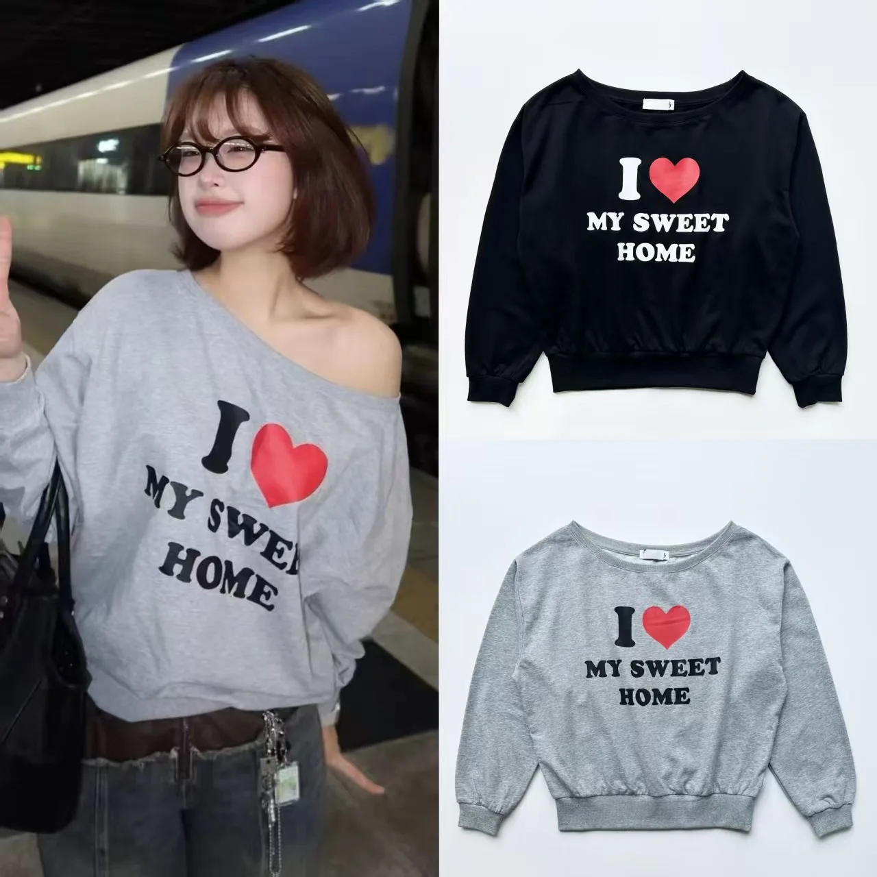 

Versatile Long Sleeve Letter Print Heart Shape Sweatshirt Top for Women Spring Season Casual Sportswear Online Exclusive