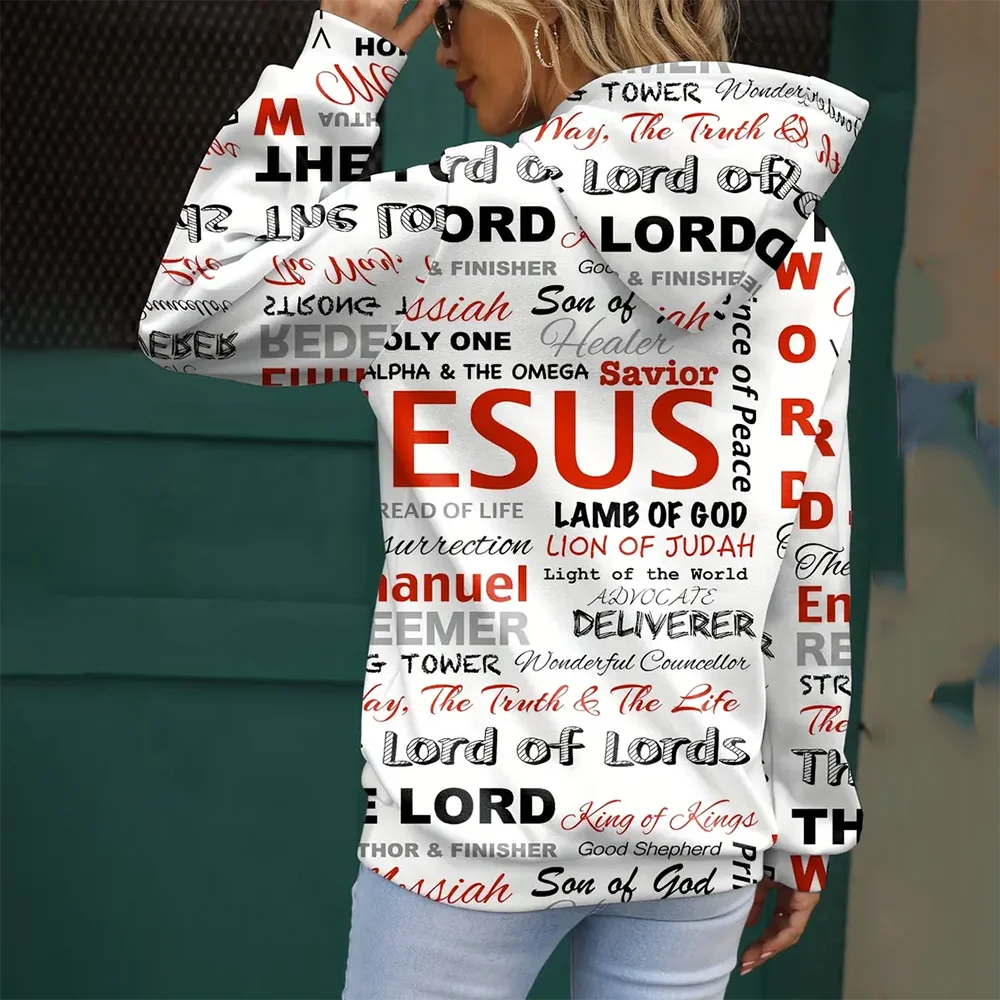 

Full Print Letter Jesus Vintage Women's Hoodie No Pockets Women's Sweatshirts Designer Casual Loose Pullover Hoodies Y2K Clothes