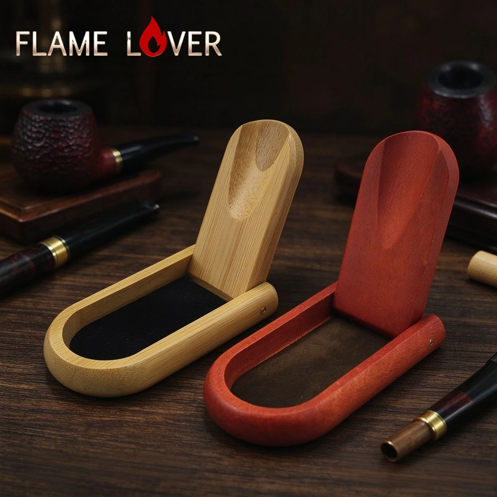 1pc Flame Lover Foldable Tobacco Smoking Pipe Stand Holder Rack Natural Wood Bamboo Pipes Display Portable Wooden Accessories
