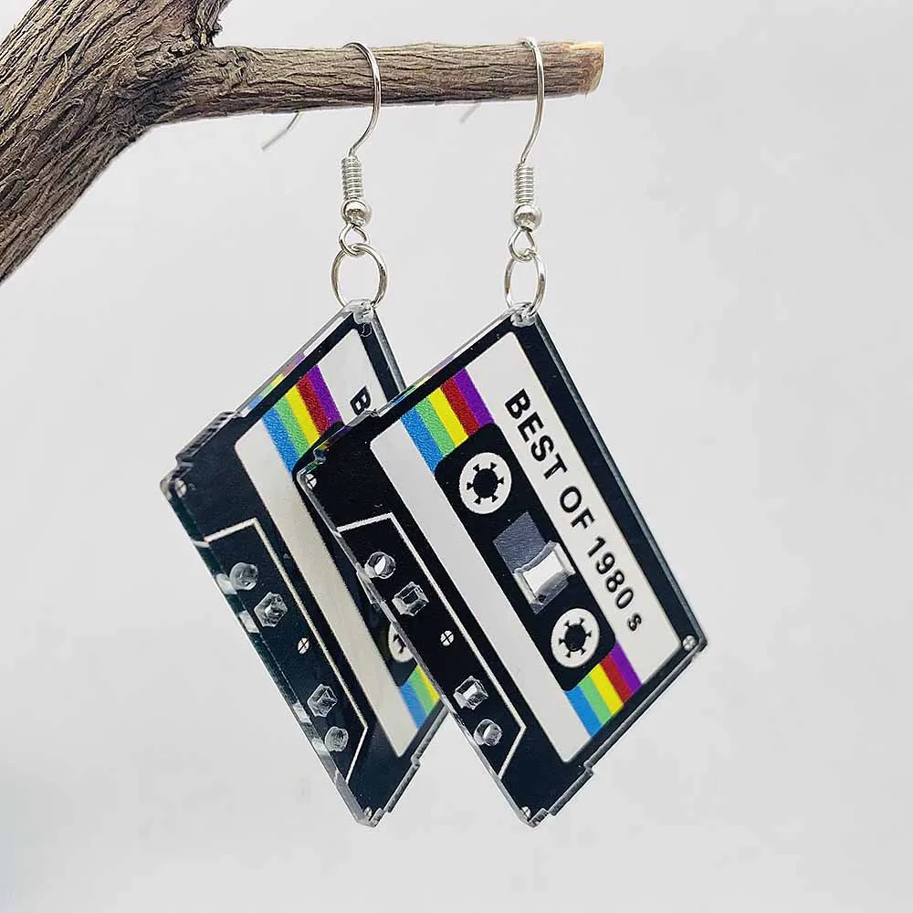 Vintage Magnetic Tape Acrylic Earrings Charms Fashion Jewelry Accessory for Women Friends Gifts Music Enthusiasts