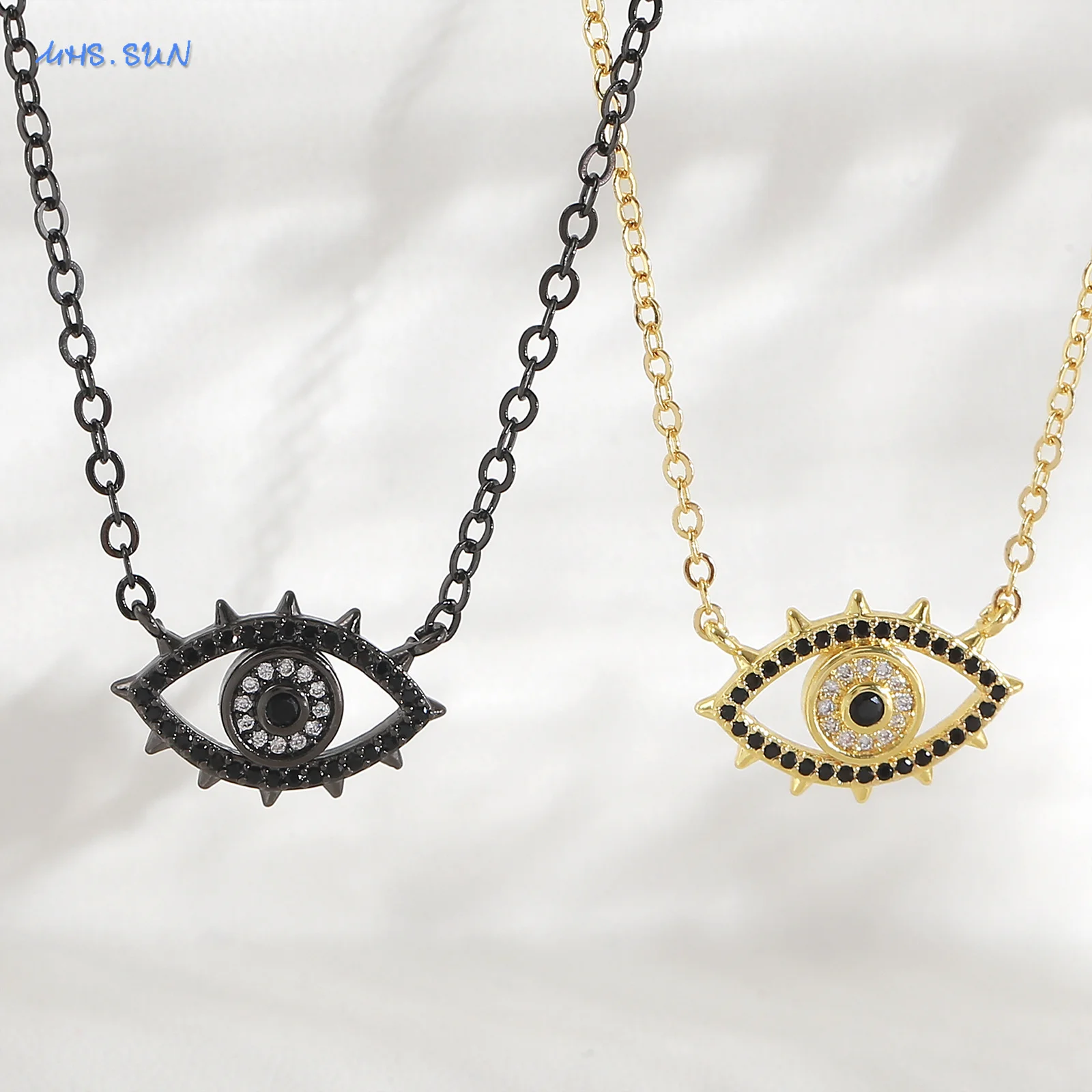 SUNSLL مكعب الزركون التركية عين الشر قلادة القلائد موضة مطلية بالذهب المختنق سلسلة محظوظ مجوهرات هدية للرجال النساء #5