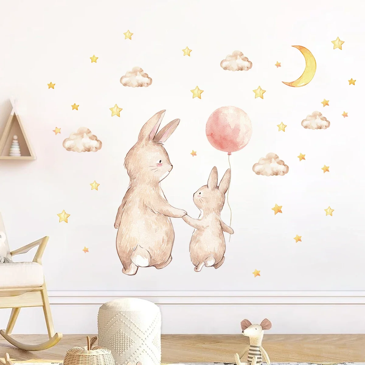 Cartoon Parent-child Animals Rabbit Wall Stickers Kids Room Star Baby Room Home Decoration Bedroom Living Room Decor Wall Decals