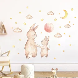 Cartoon Parent-child Animals Rabbit Wall Stickers Kids Room Star Baby Room Home Decoration Bedroom Living Room Decor Wall Decals
