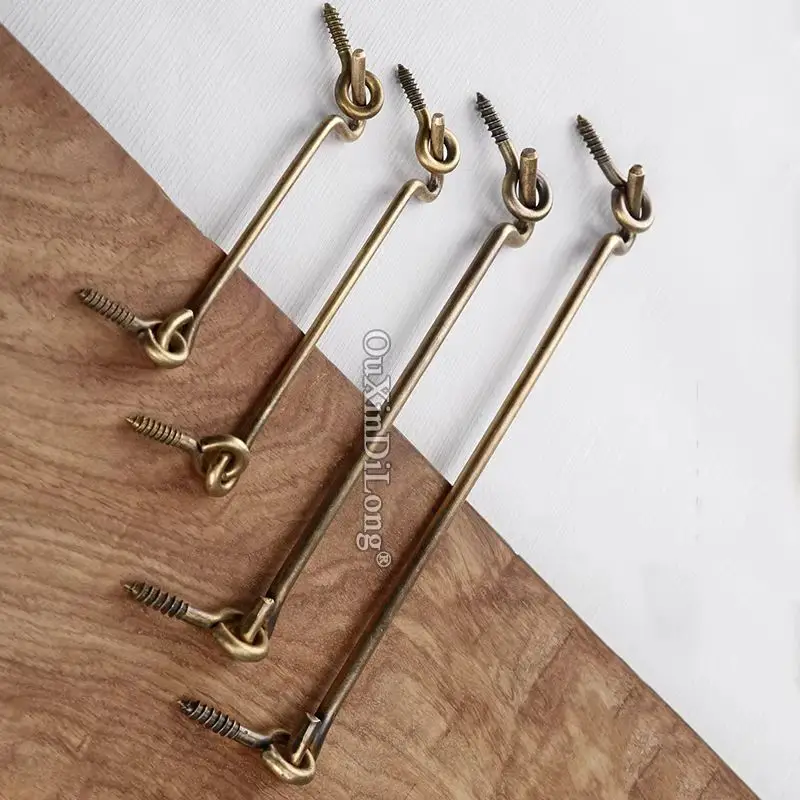 

Classic Retro 4PCS European Antique Pure Brass Cabin Hooks and Eye Door Latch Silent Catch Holder with Screws
