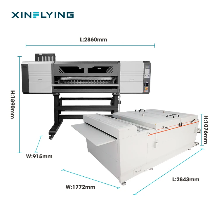 Xinflying 1.2m dtf printer 48sqm/h print speed printing machine 8pcs i3200 heads with powder shaker and oven