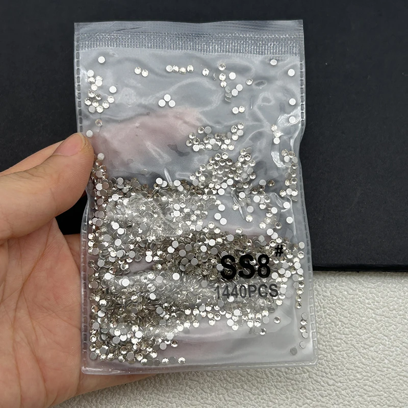 1440 Stück/Beutel AB/Klare Runde Mini-Nageldiamanten SS3-SS20 (1,3-4mm) Flache Rückseite Nicht-Hotfix Nagelkristalle Klare AB Maniküre-Glassteine