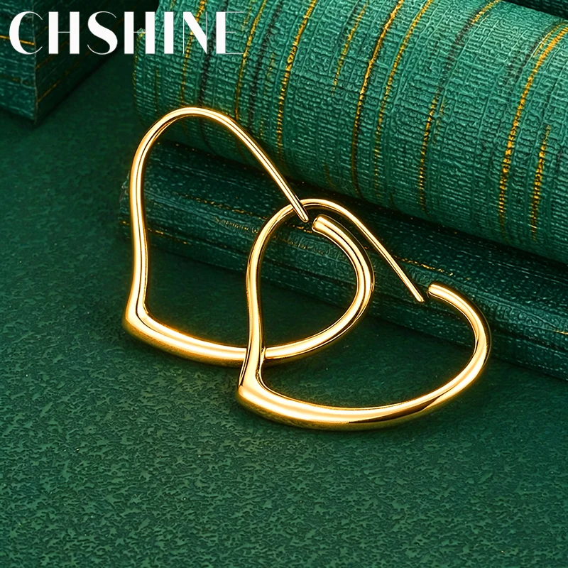 925 Sterling Silver 18K Gold Smooth Love Heart Hoop Earrings for Women Fashion Charm Wedding Party Jewelry