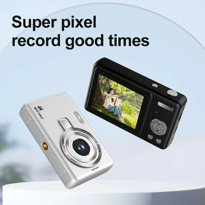 

4K HD Digital Camera 16X Digital Zoom Compact CCD Camera Portable Vintage Vlog Camera for Students Travel 2.4 Inch IPS Screen