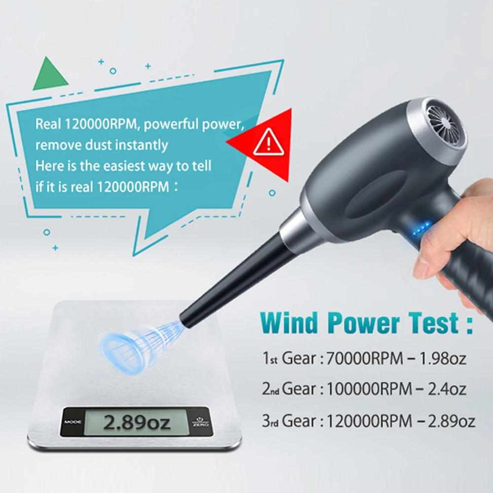 120000RPM Cordless Air Duster Brushless Blower 90W Electric Wireless Gel Gun Cleaner Power Tools for PC Computer Keyboard Car