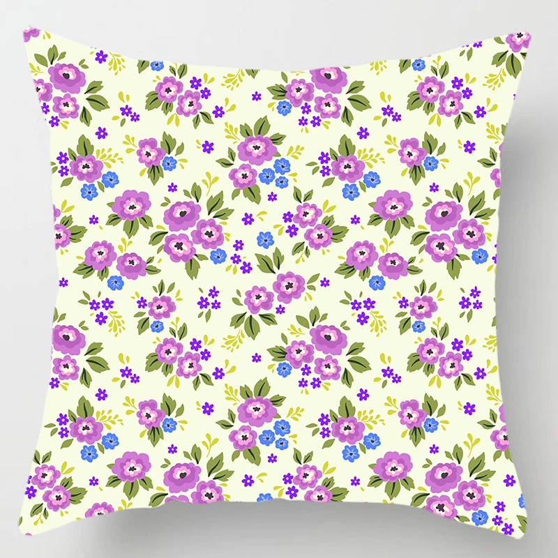 Beauty Flowers Tropical Leaves Small Floret Pillow Covers Short Plush Squre Thick Two Sides Printed Pattern Pillow Cases