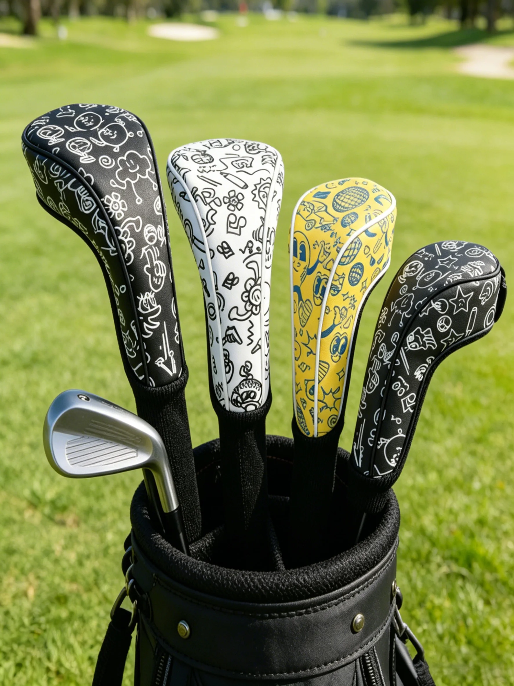 Golf-Schlägerkopfhülle Graffiti PU-Leder für Driver Fairway Holz Schlägerkopfabdeckung Wasserdicht Langlebig Universell Passend Golfschläger-Kopfschutz – Detail 1