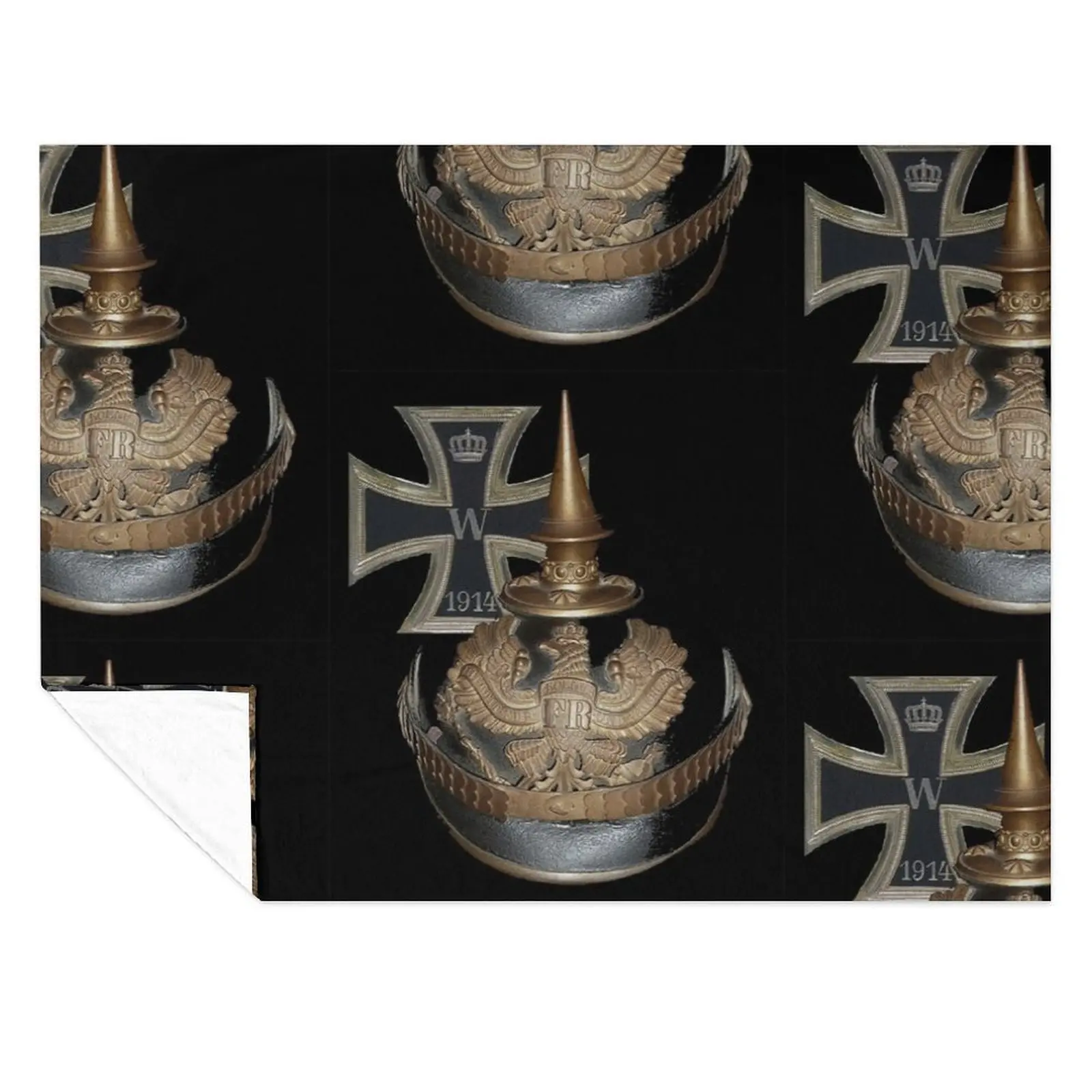 

German WWI Icons.. 1914 Iron Cross and Helmet Throw Blanket Camping Custom Vintage Bed covers Blankets