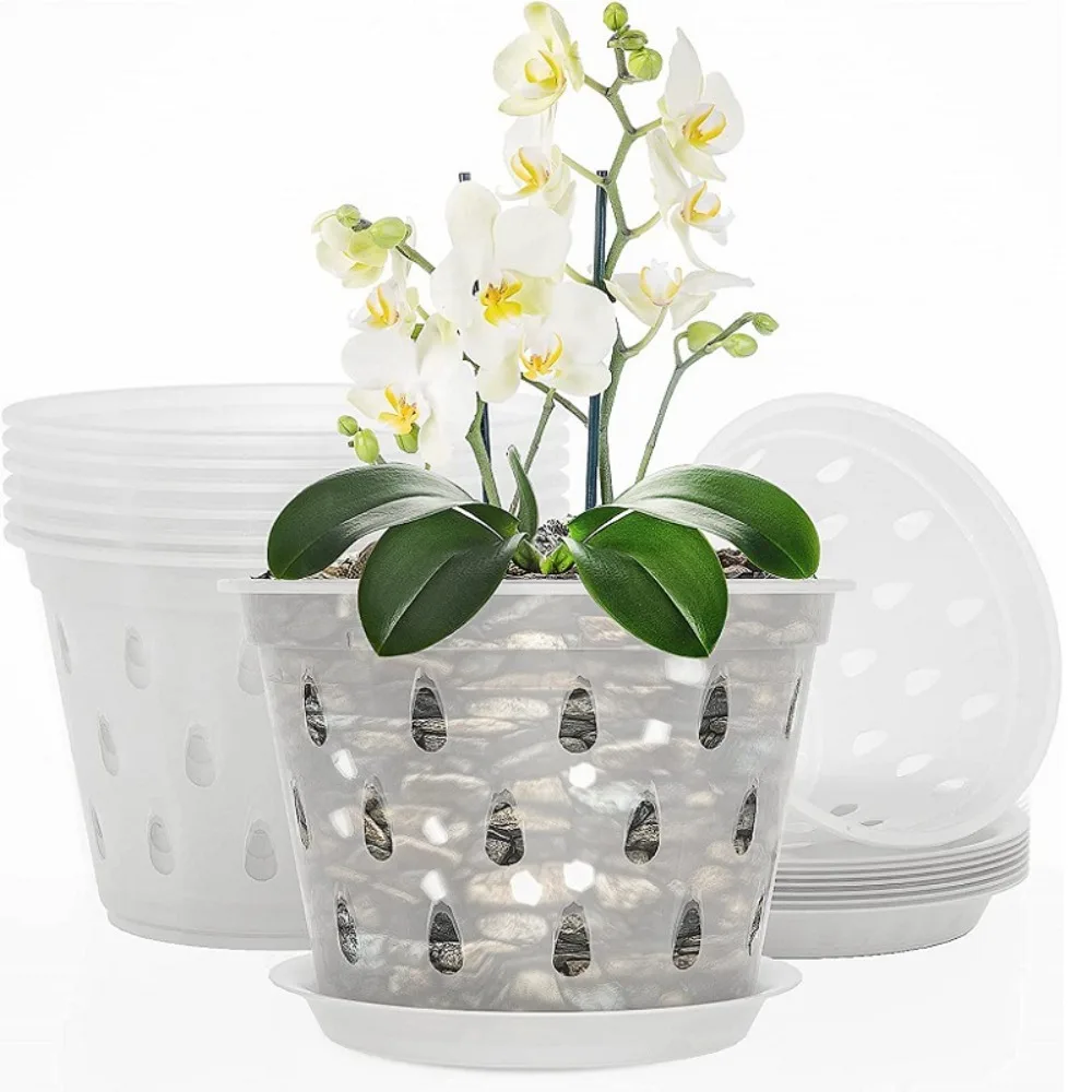 Excellent Drainage Plastic Transparent With Holes And Trays Plant Pots For Phalaenopsis Orchid Planting Orchid Pot Flowerpot