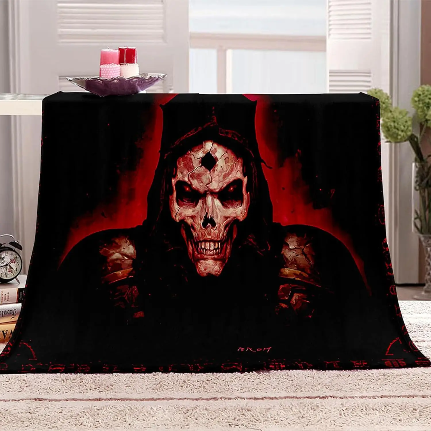 

GANKAS Flannel Fleece Blanket Baby Size 180X220Cm 3D Skeleton Reaper Printed Pattern Plush Throw Blanket Fluffy Soft Blanket