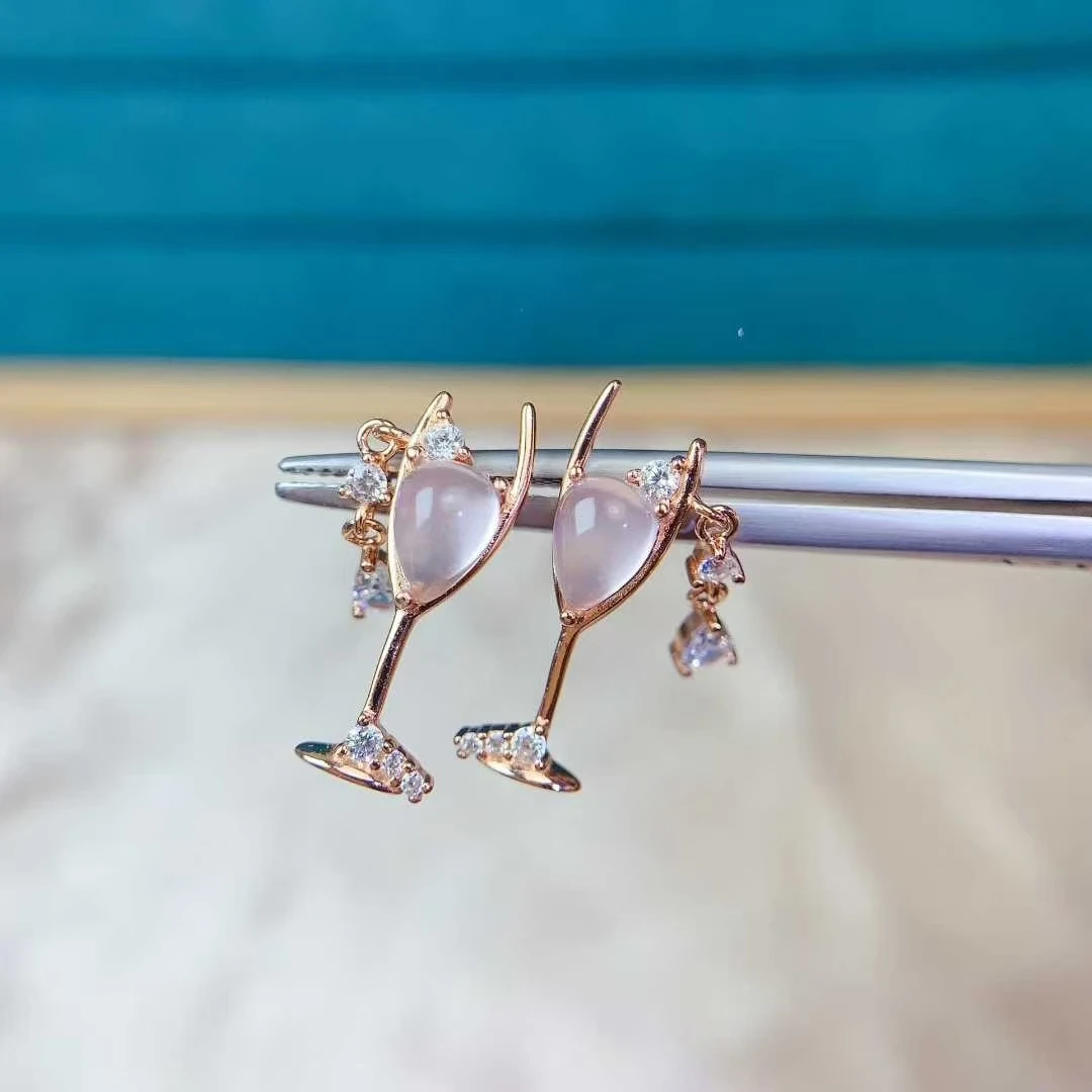 

Серьги-гвоздики из серебра 925 пробы с розовым кварцем, 5 мм * 7 мм, серьги из серебра с кристаллами аллергии и позолотой 18 карат