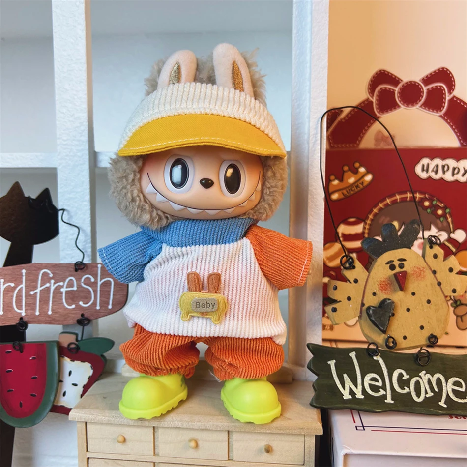 Labubu 17cm 人形服セット - 帽子と靴付き DIY アクセサリー |   パーティーゲームおもちゃ |   完璧な贈り物