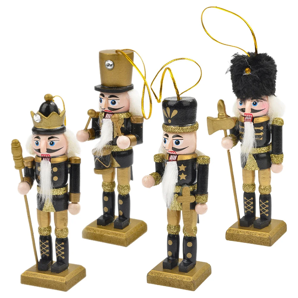 

4Pcs Christmas Nutcracker Decor Wooden Ornaments Adorable Pendant Xmas Tree Topper Festive Atmosphere Gift Nutcracker Pendant