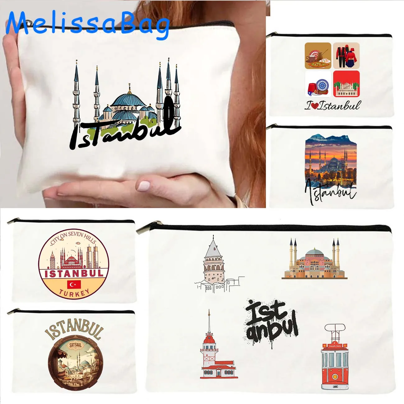 Istanbul turchia Turkish City Travel Souvenir Urdu Sultan abu moschea Galata Tower Canvas Cosmetic Makeup Bag astuccio per matite